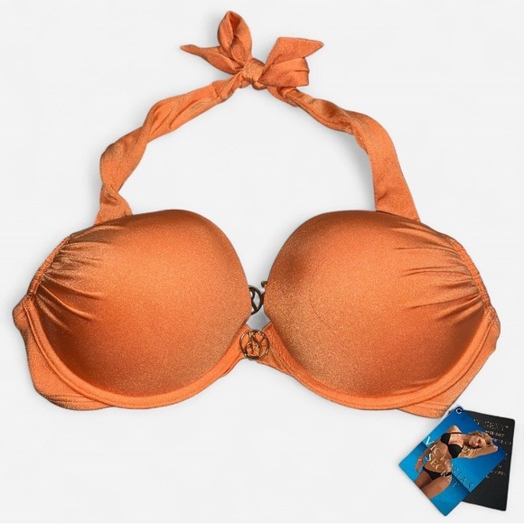 Y2K Victorias Secret 34C Bombshell Bikini Top Solid Orange - Picture 1 of 5